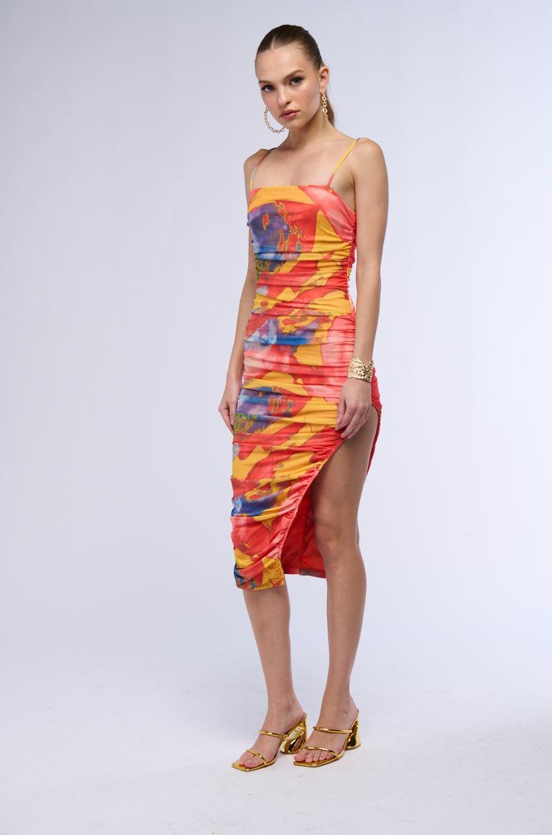 TUTTI FRUTTI RUCHED MIDI DRESS Product Image