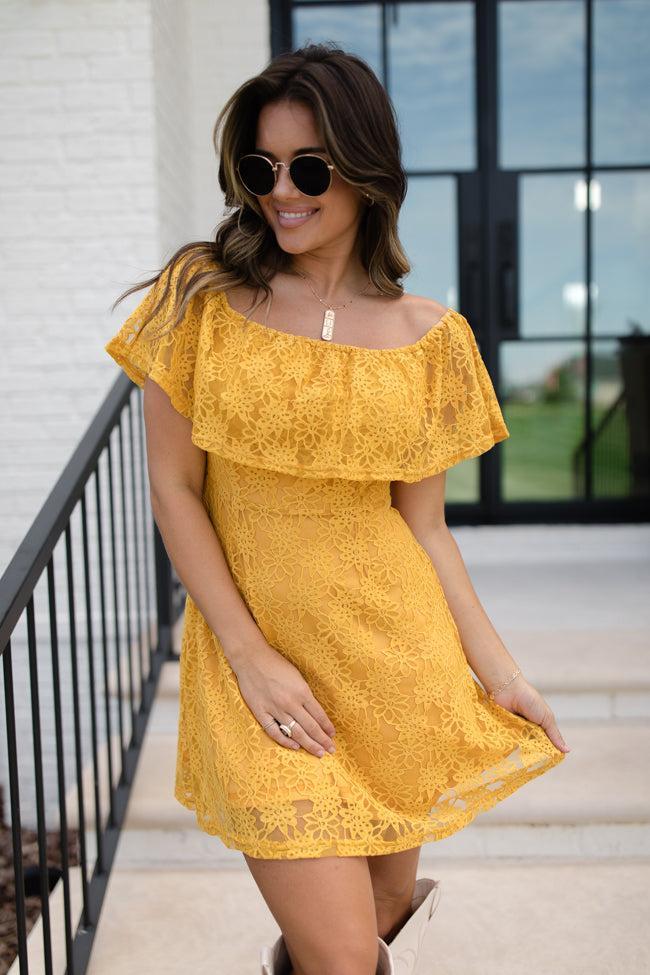 Brighten My Day Off The Shoulder Lace Mini Dress FINAL SALE Product Image