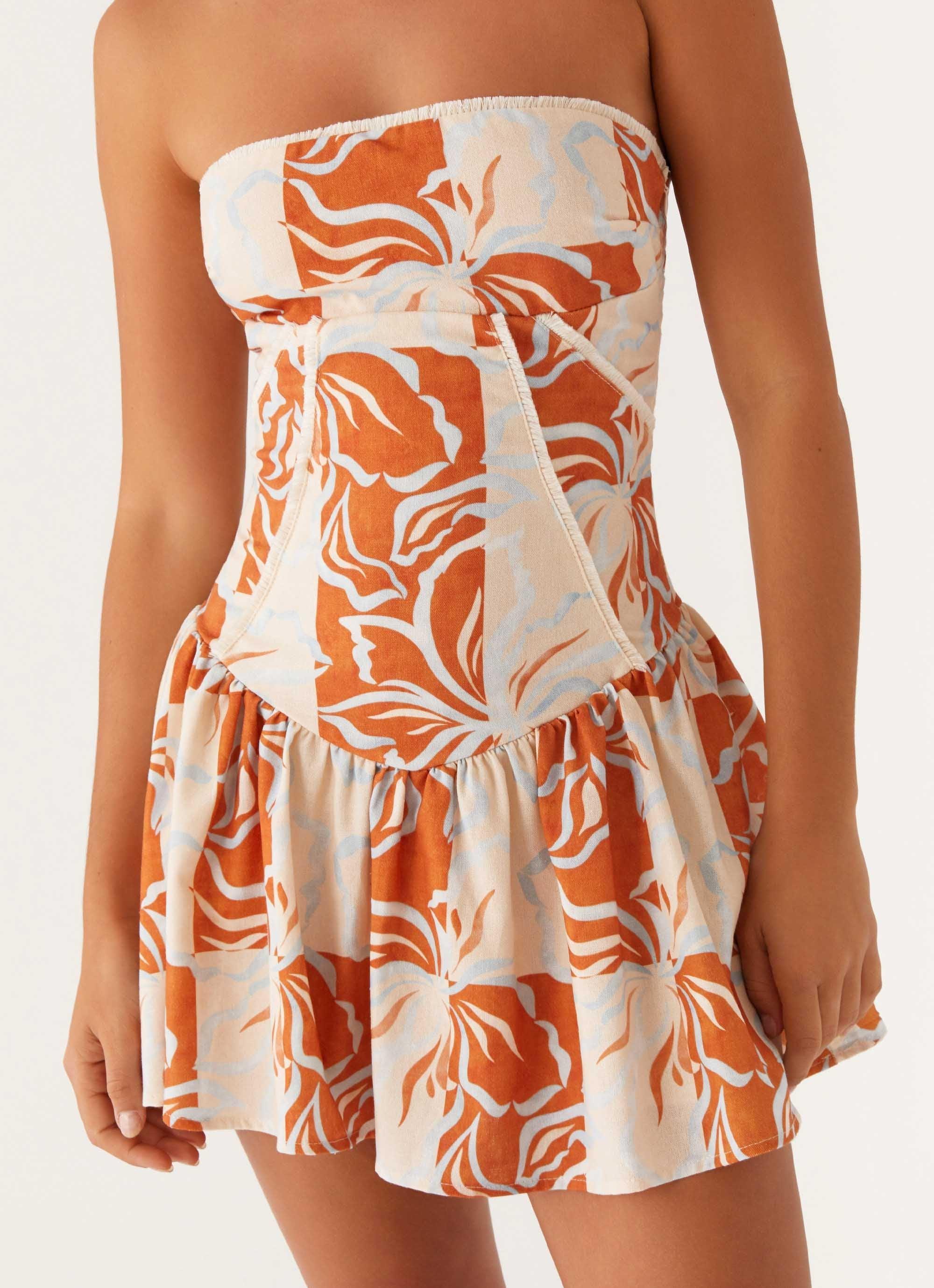 Larnie Linen Mini Dress - Orange Blue Floral Product Image