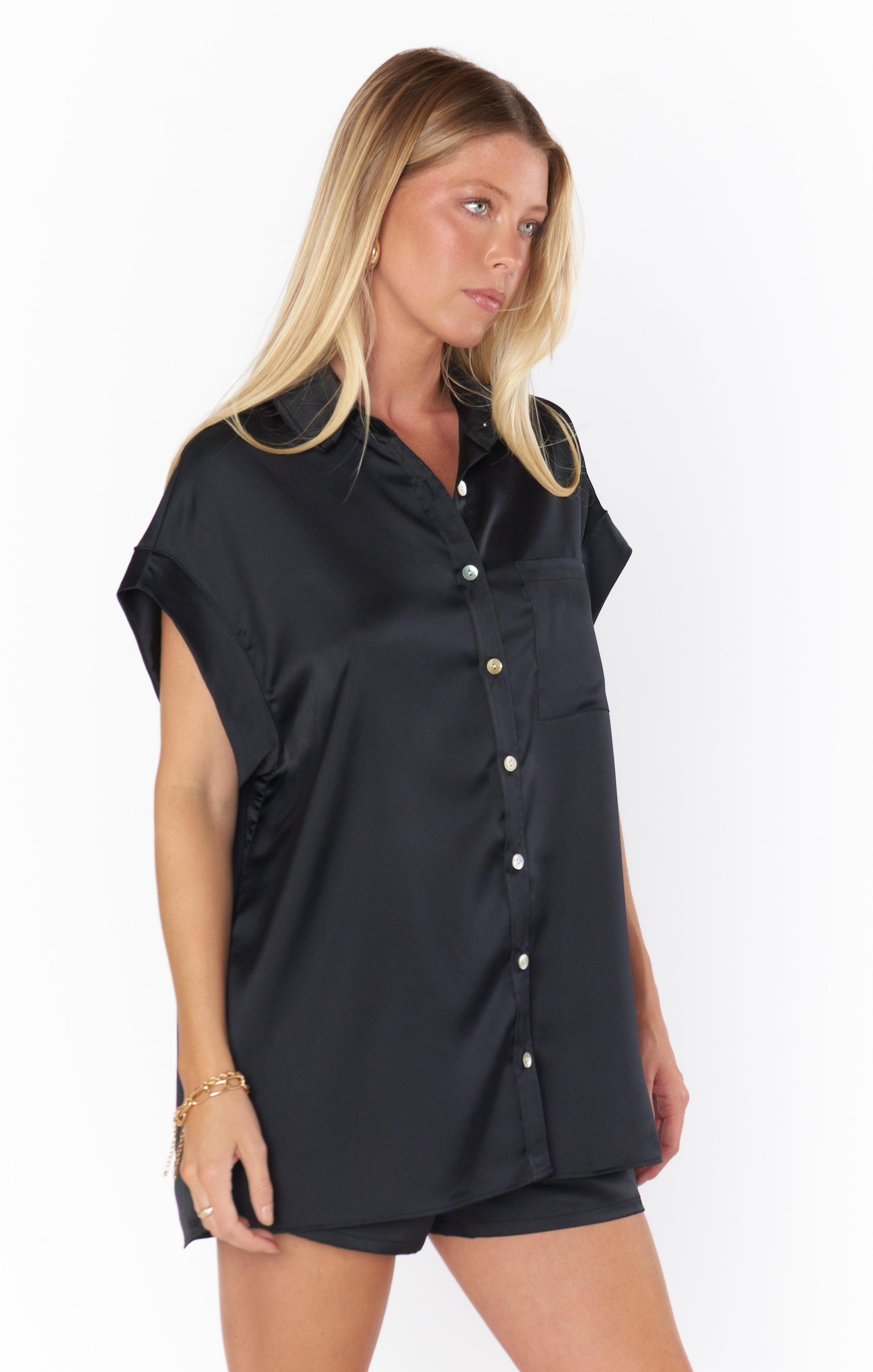 Best Day Button Up ~ Black Luxe Satin Product Image