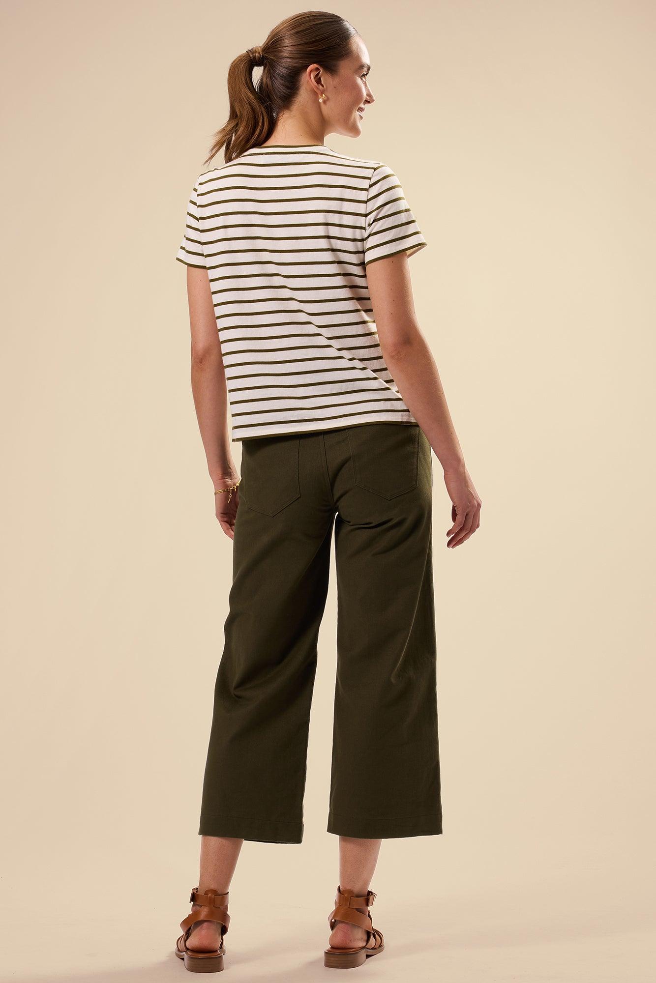 Berkeley Organic Cotton Tee - Ivory Olive Stripe Product Image