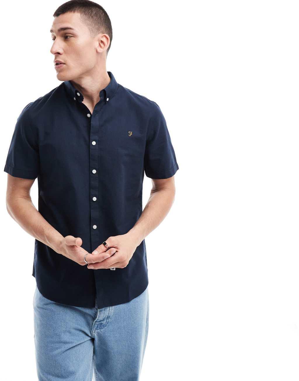 Farah brewer short sleeve shirt in navy Product Image