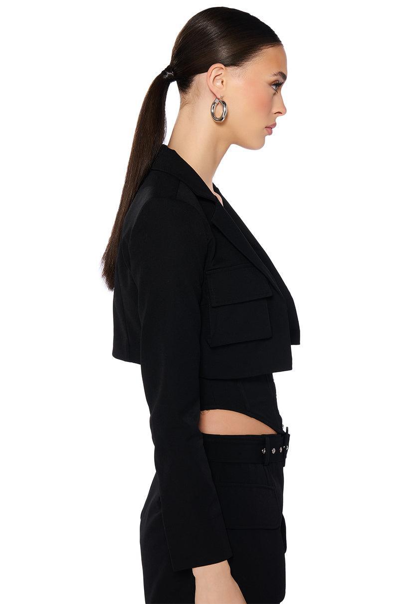 BETTER LUCK CROP BLAZER IN BLACK Product Image