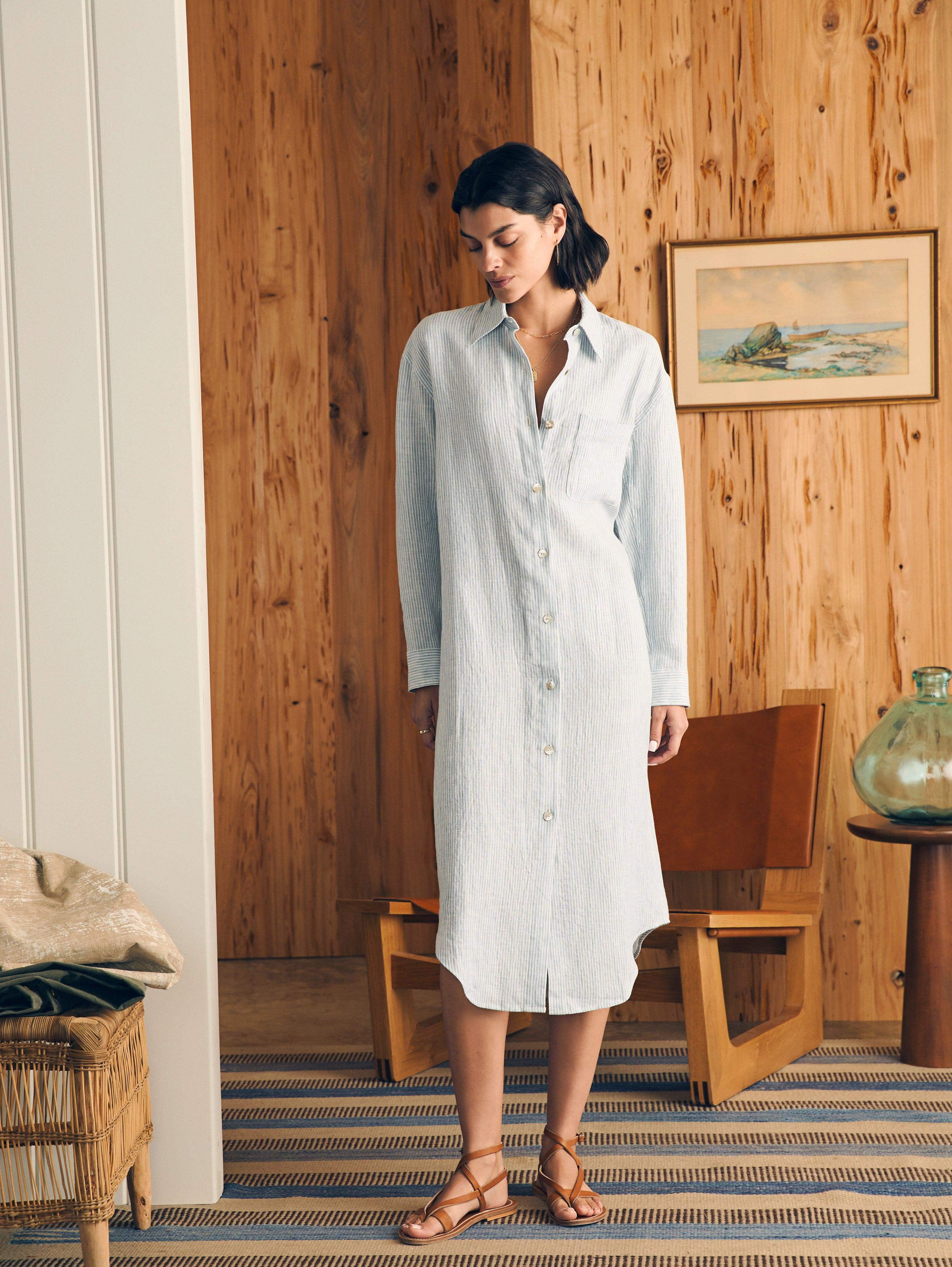 Laguna Linen Midi Dress - Ocean View Stripe Female Product Image