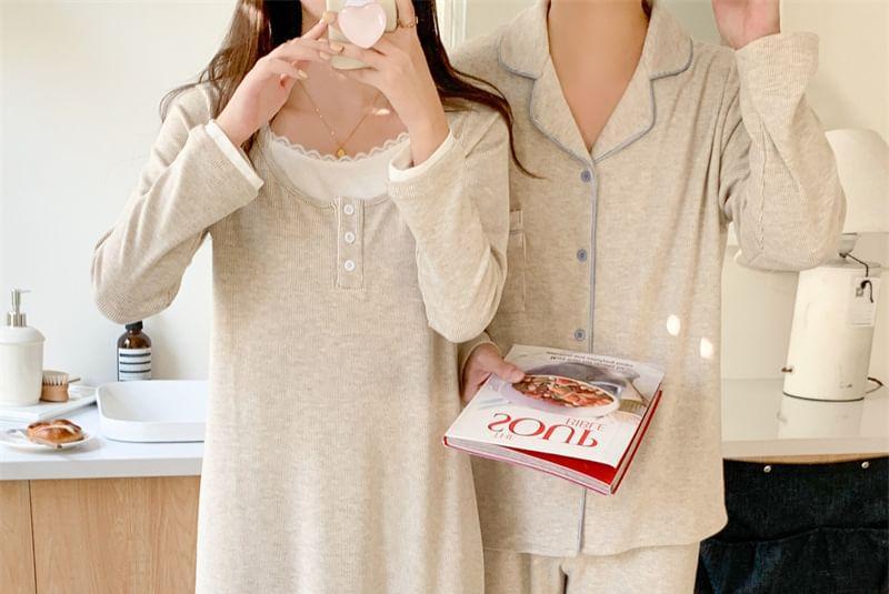 Couple Matching Plain Pajama Top / Pants / Dress / Set Product Image