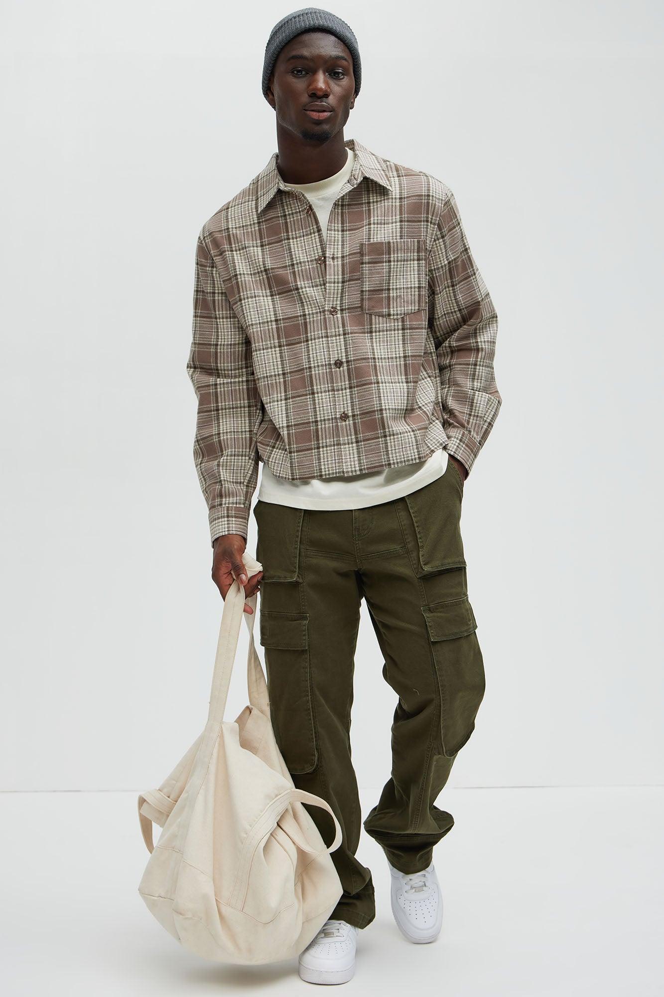 Delano Cropped Plaid Shirt - Taupe/combo Product Image