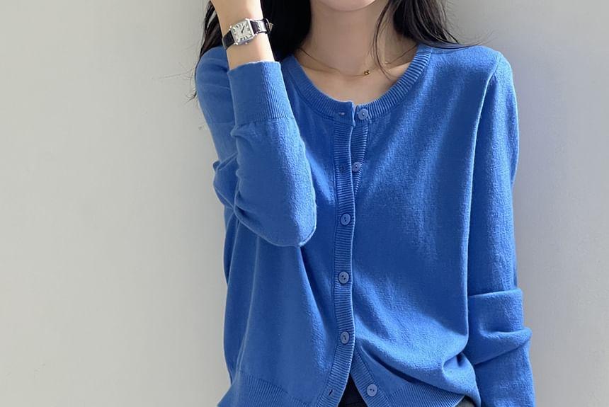 Round Neck Plain Cardigan Product Image