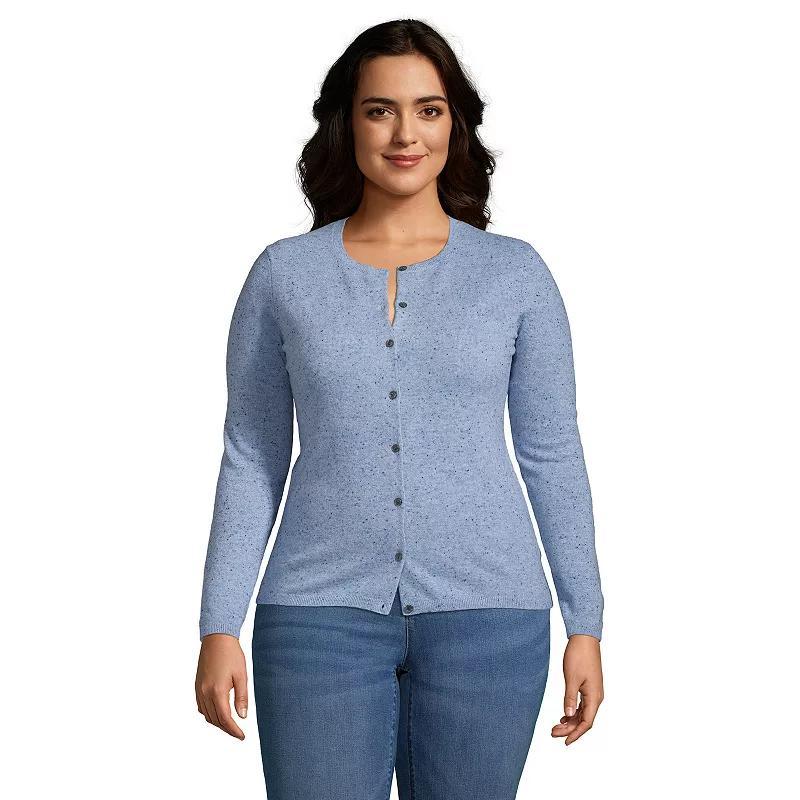 Plus Size Lands End Classic Cashmere Cardigan Sweater, Womens Blue Grey Donegal Product Image