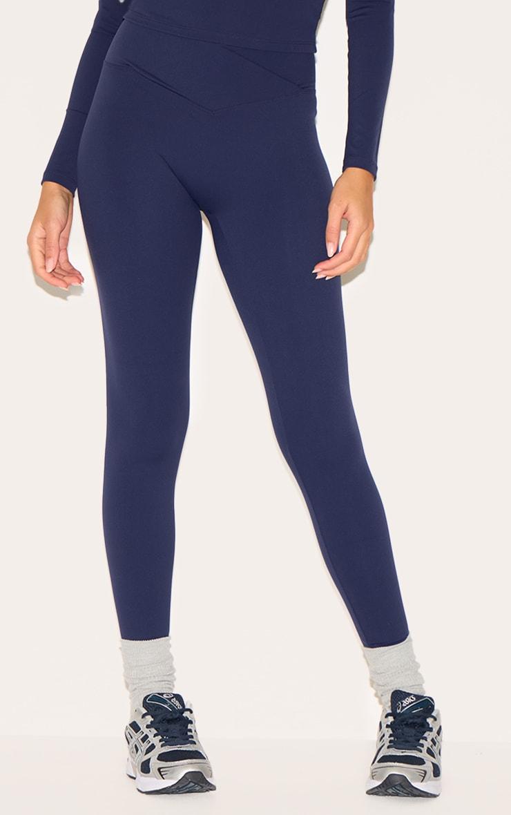 Navy Sculpt Wrap Waist Gym Leggings Product Image