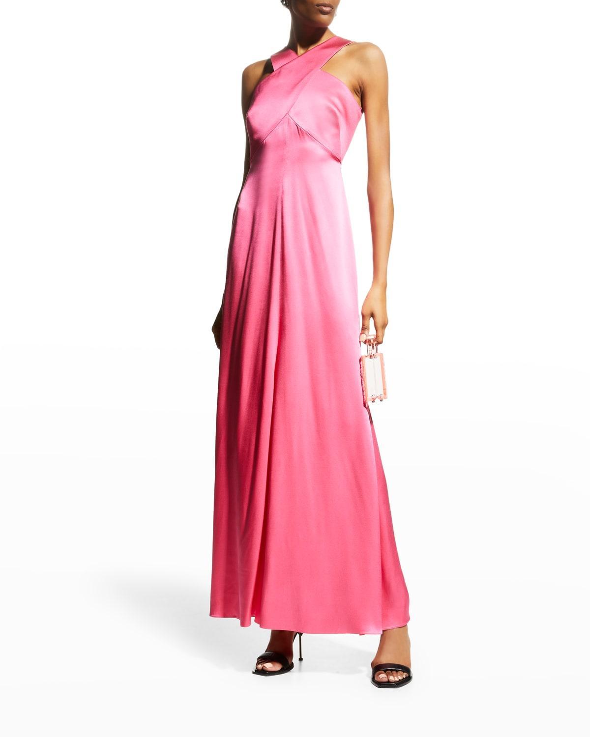 Womens Cross Front Silk Satin Gown Product Image