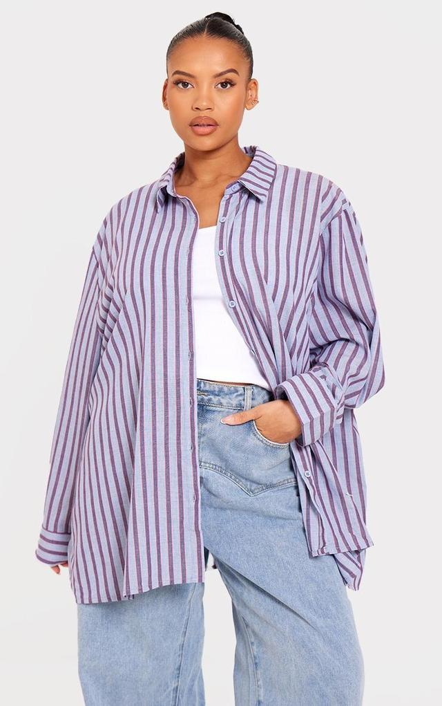 Plus Blue Striped Oversized Shirt Product Image