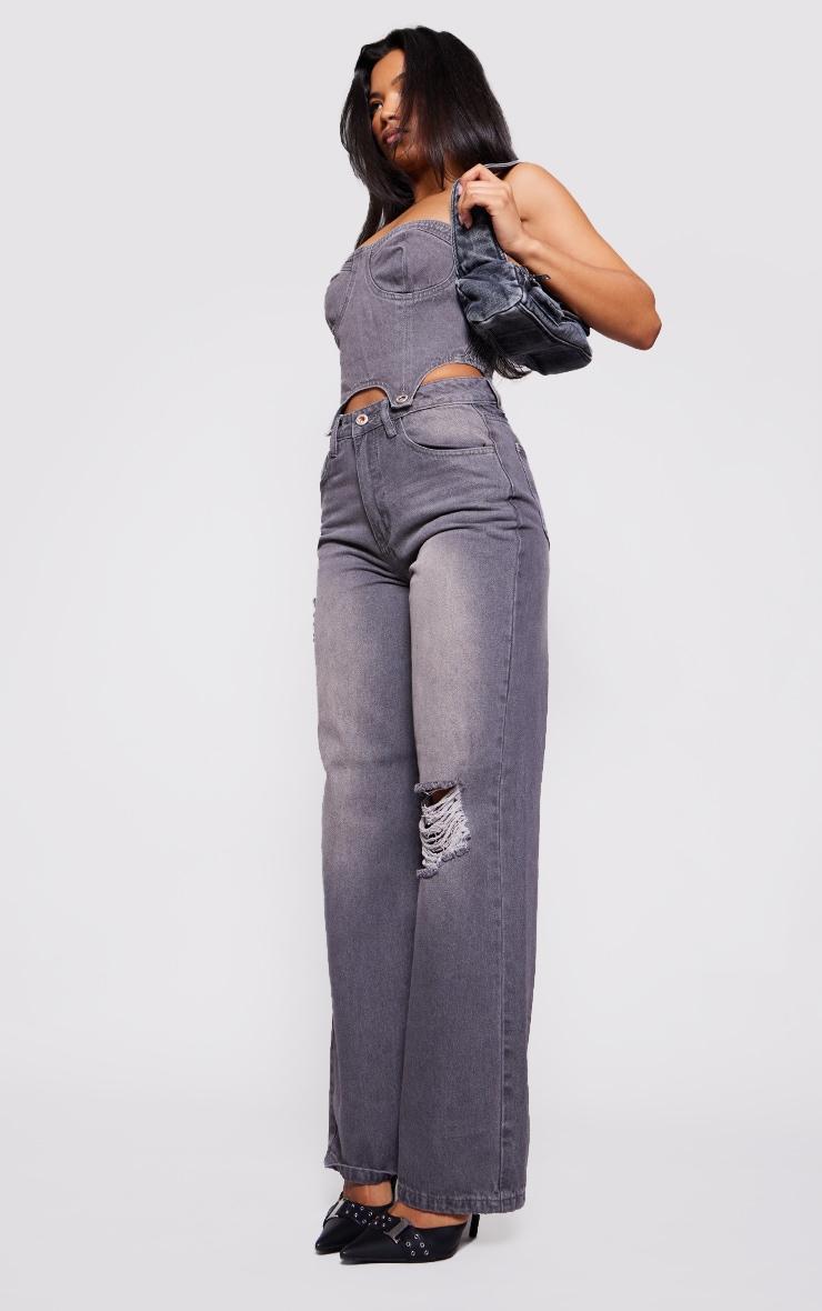 Washed Grey Detachable Bandeau Denim Jumpsuit Product Image