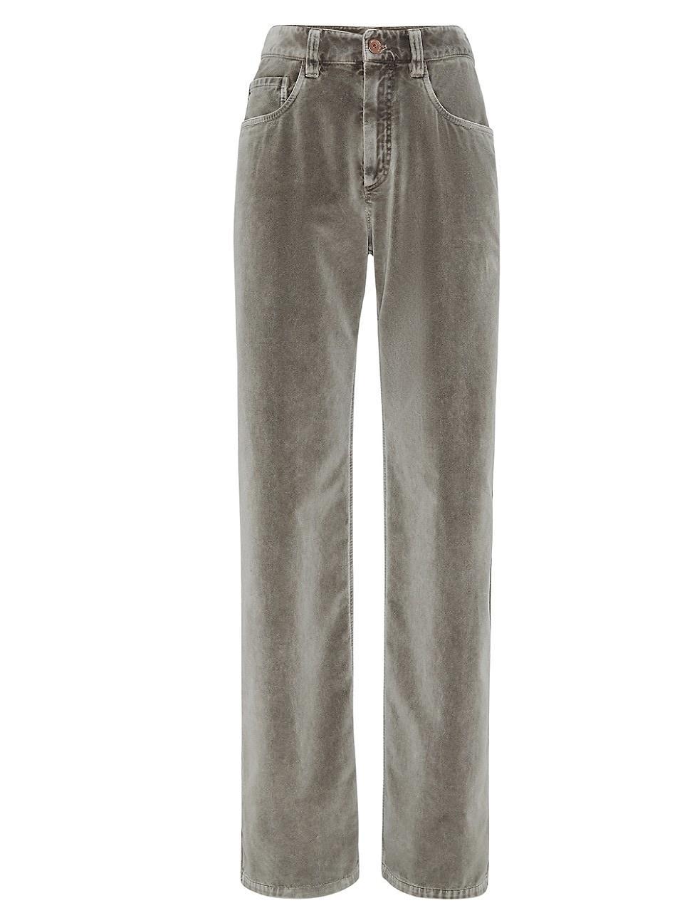 Womens Garment-Dyed Five-Pocket Loose Trousers In Cotton Velvet With Monili product image