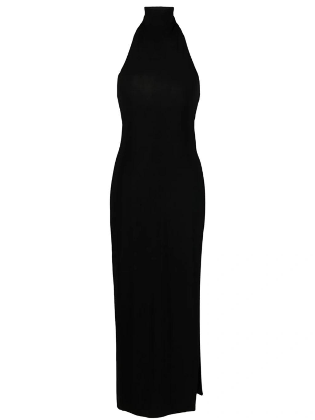 NORMA KAMALI Halter Turtleneck Side Slit Dress In Black Product Image