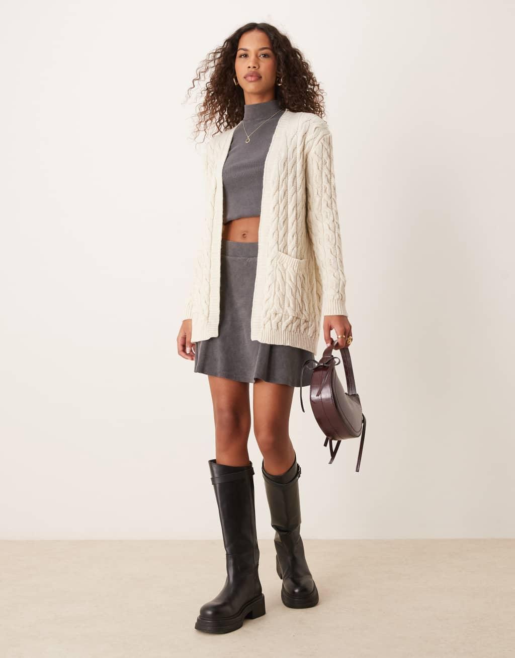 ASOS DESIGN oversized cable knit cardigan in ivory Product Image