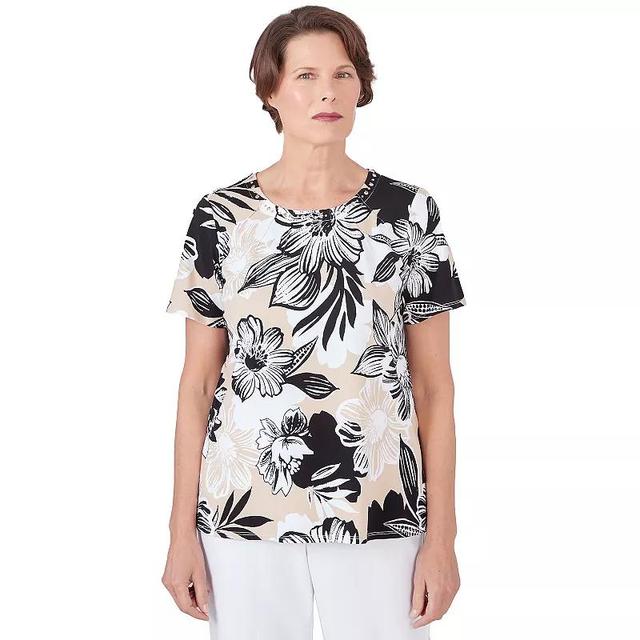 Womens Alfred Dunner Pleated Neck Bold Floral Short Sleeve Tee Product Image