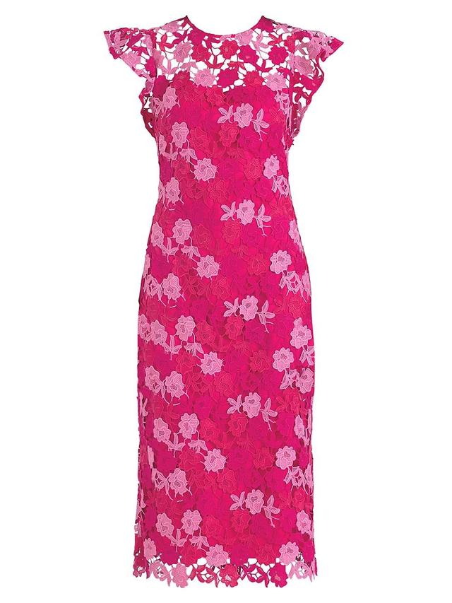 Womens Rachel Floral Lace Midi-Dress Product Image