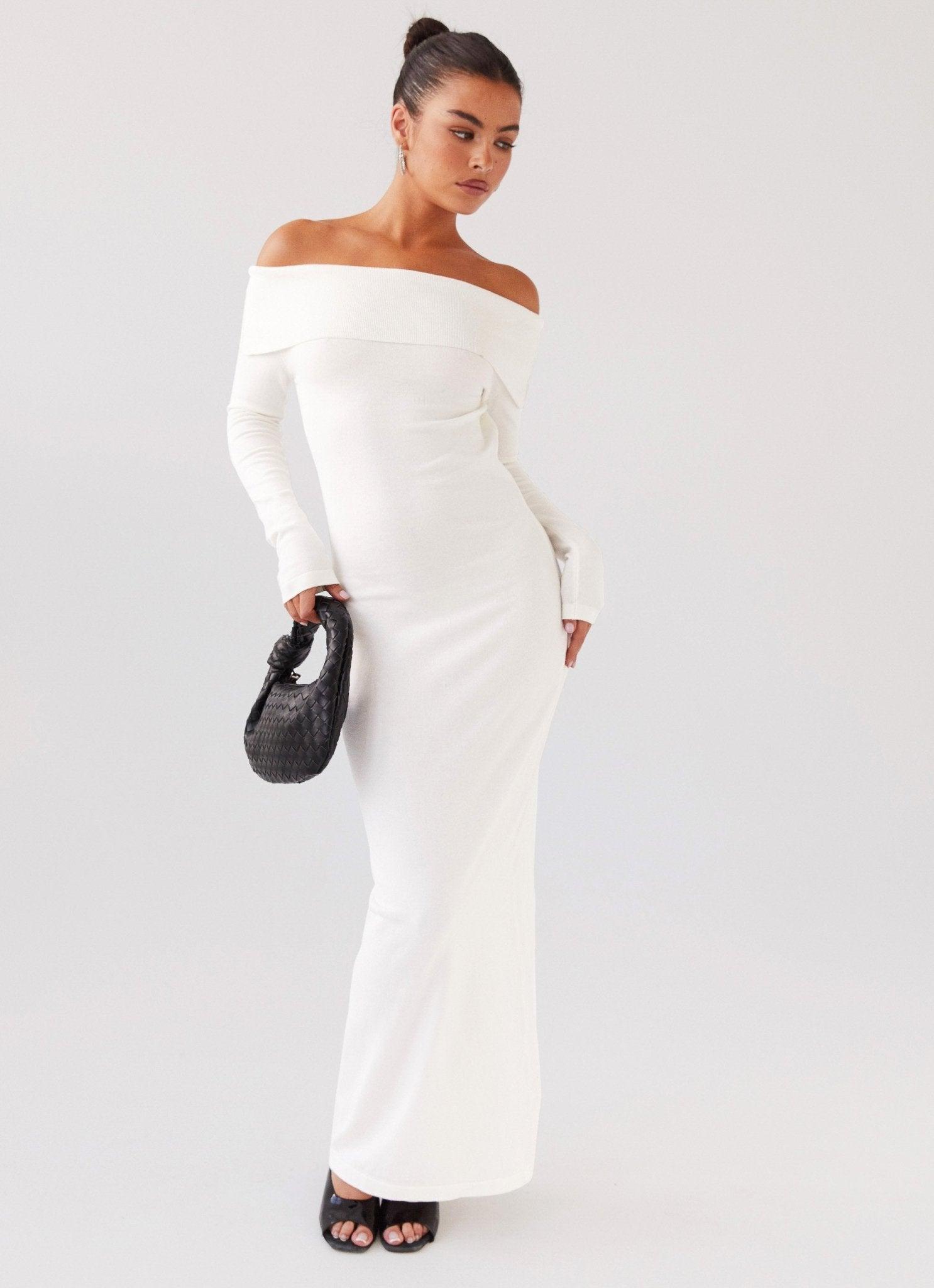 Alexandra Off Shoulder Knit Maxi Dress - Ivory Product Image