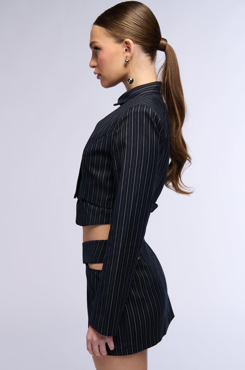 SABRINA PINSTRIPE BUTTON DOWN BLOUSE Product Image