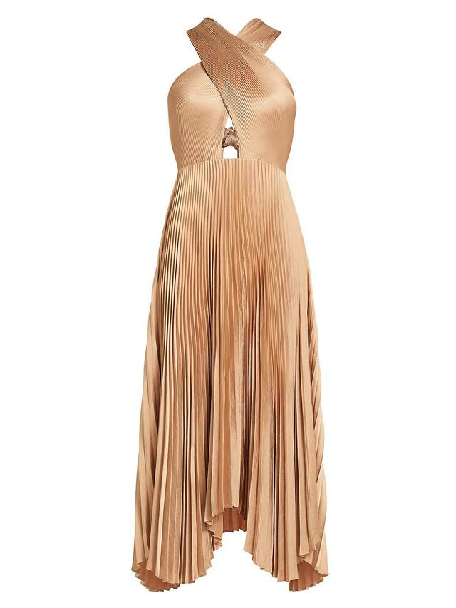 Womens Athena II Pleated Halter Midi-Dress Product Image