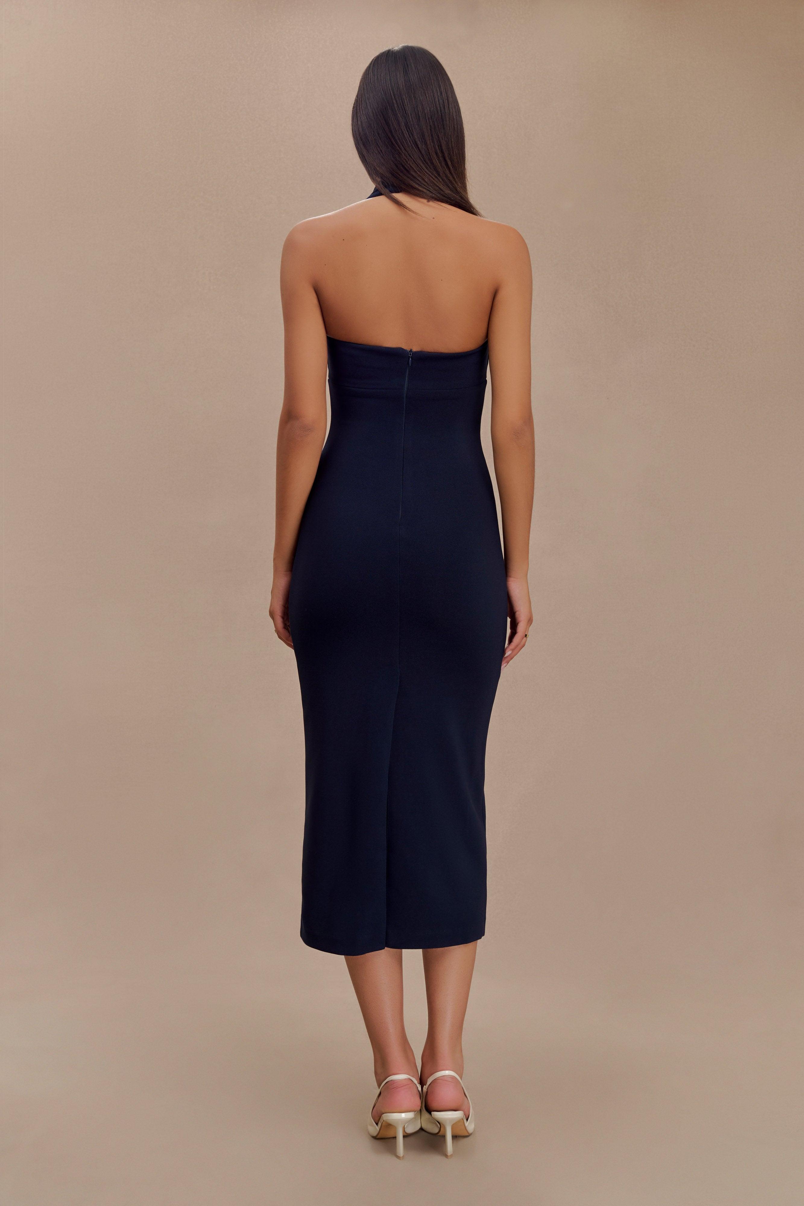 Amelita Suiting Halter Midi Dress - Navy Product Image