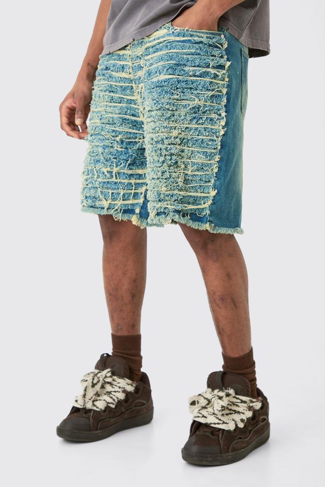 Tall Relaxed All Over Distressed Denim Shorts | boohooMAN USA Product Image