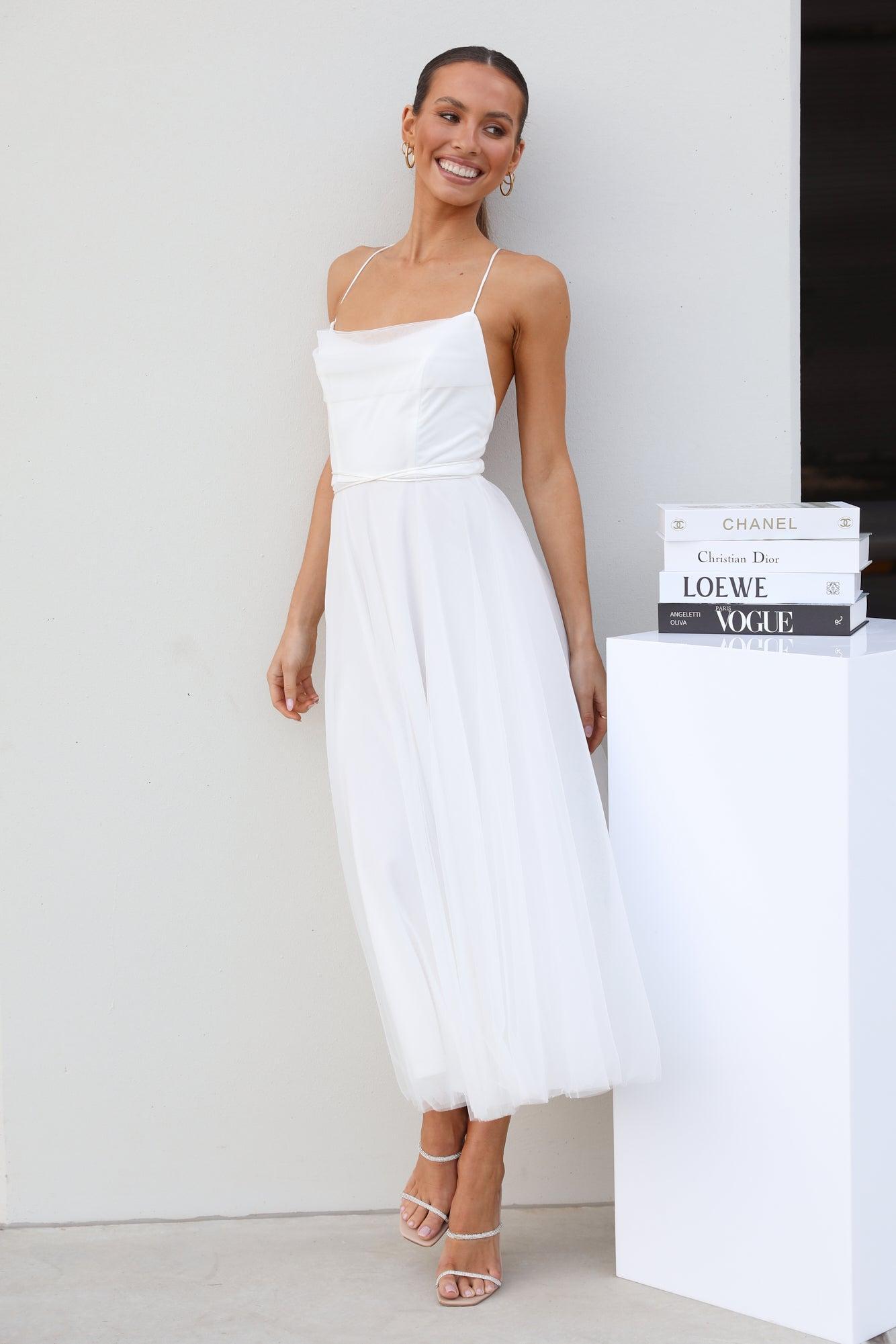 Signal My Way Tulle Midi Dress White Product Image