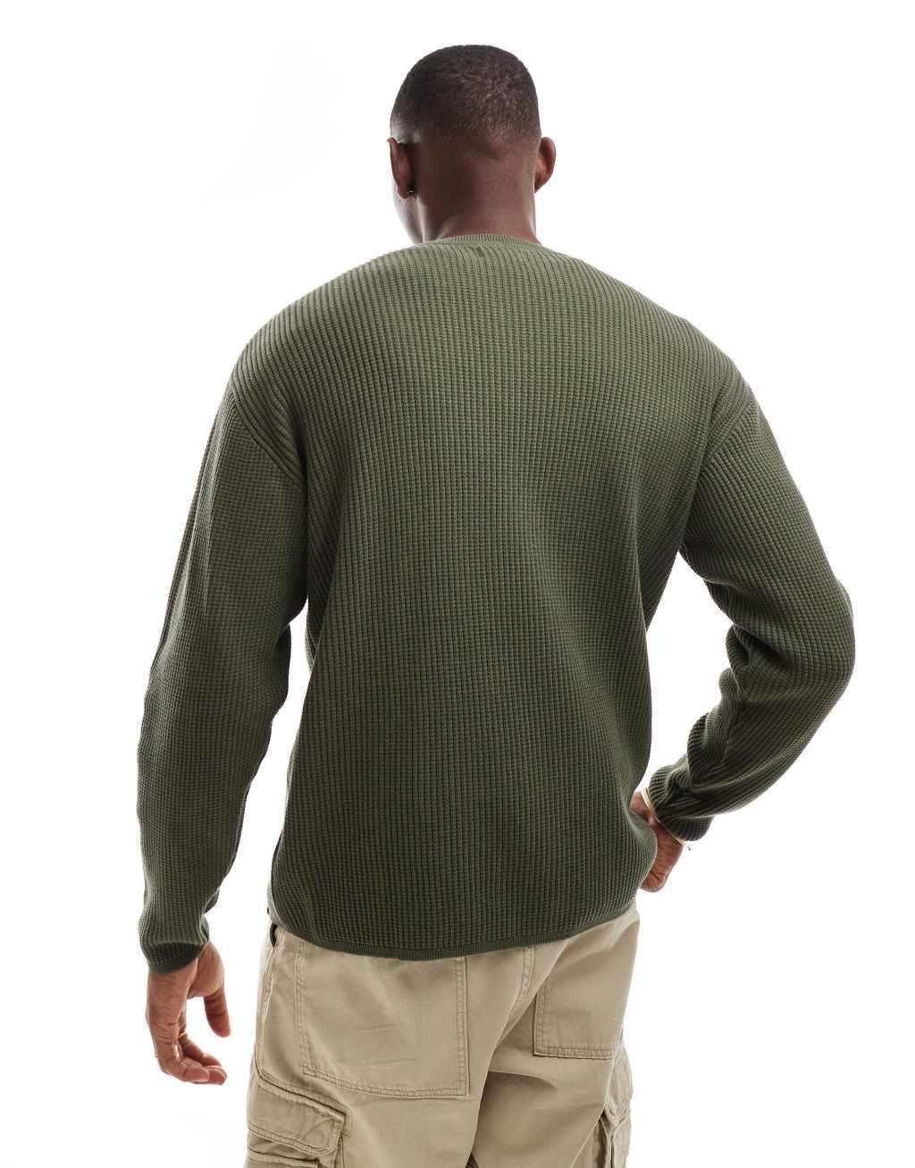 Pull&Bear ribbed knit sweater in khaki Product Image