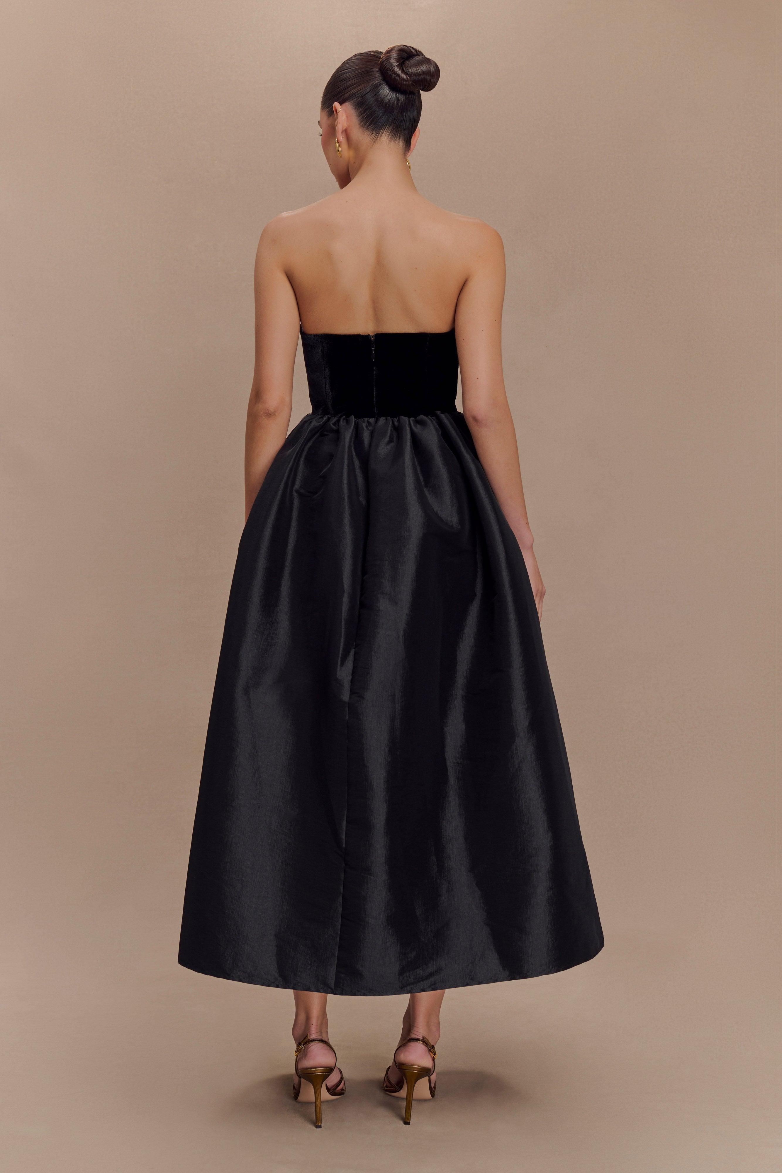 Flora Strapless Velvet Midi Dress - Black Product Image