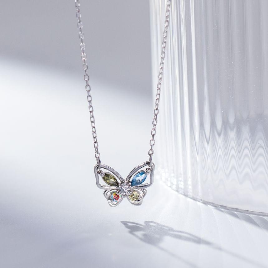 925 Sterling Silver Rhinestone Butterfly Necklace Product Image