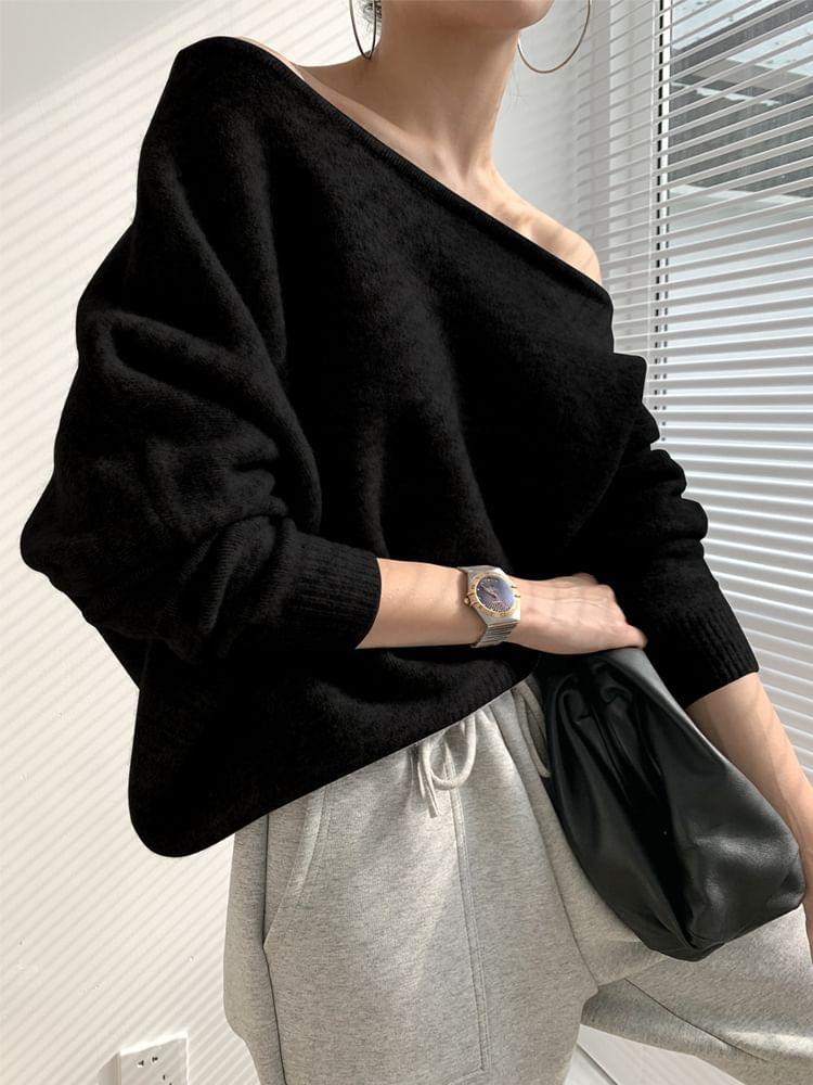 Off Shoulder Plain Oversized Sweater Product Image