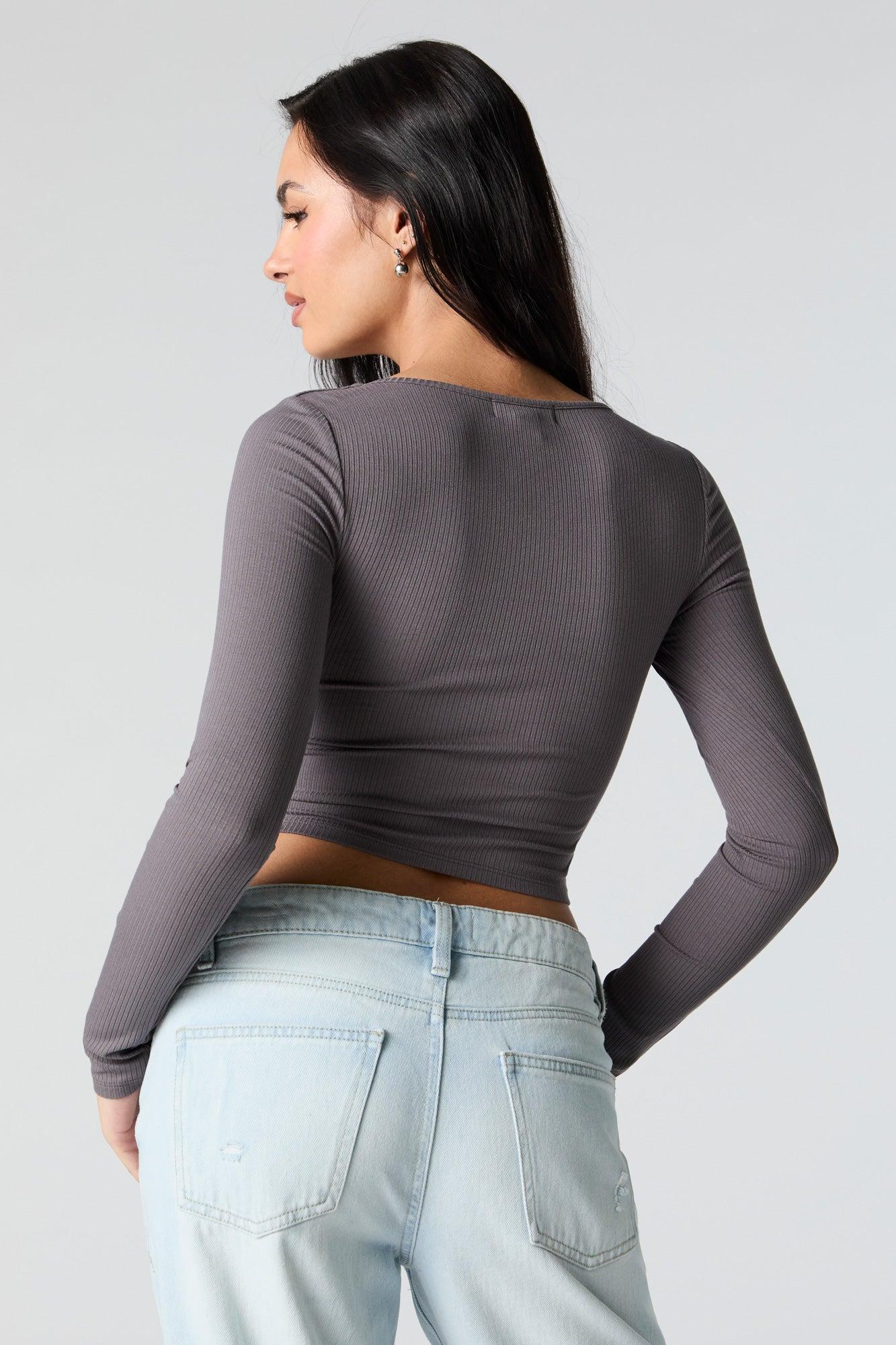 Ribbed Corset Style Long Sleeve Crop Top Female Product Image