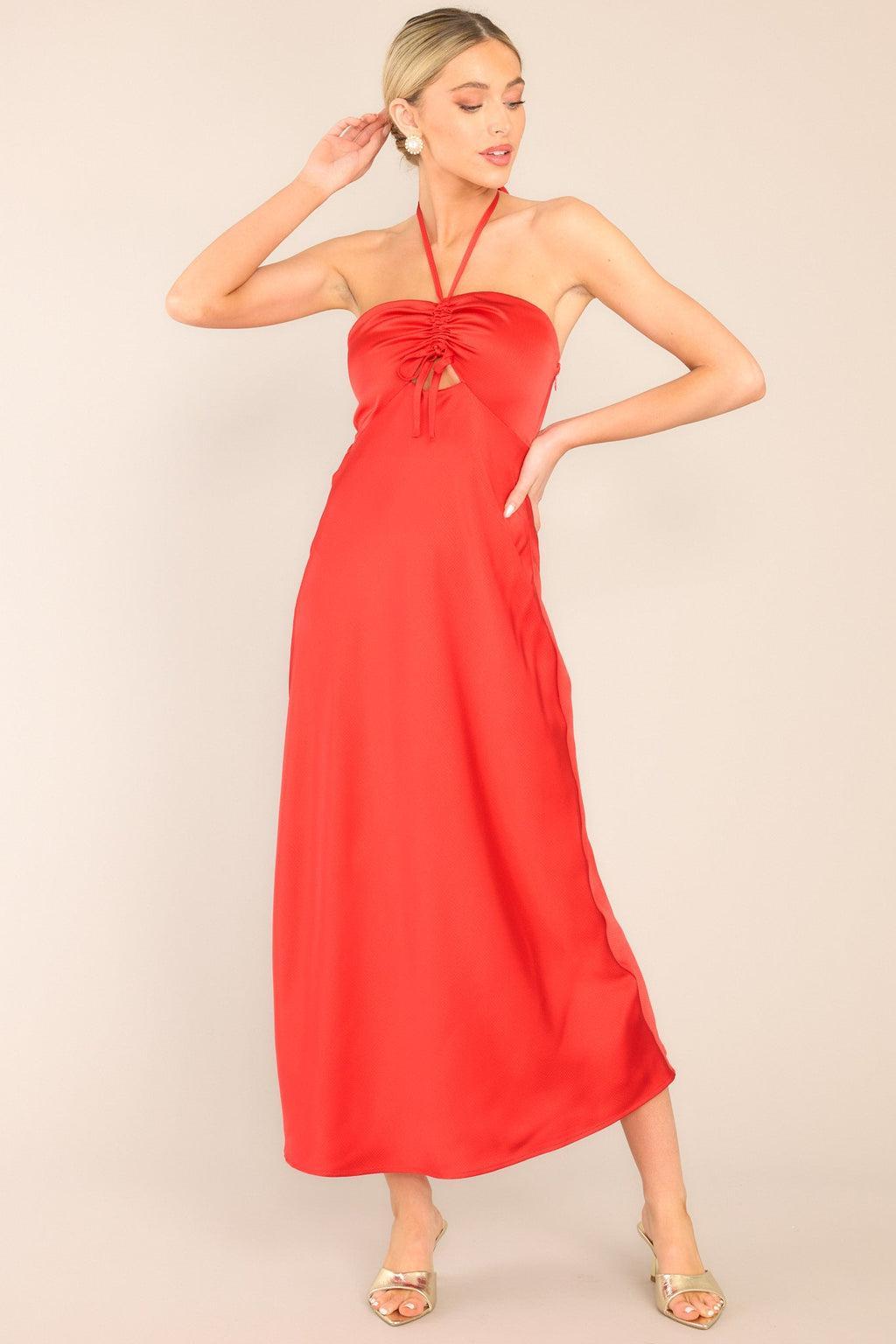 MINKPINK Sonia Halter Neck Red Midi Dress Product Image