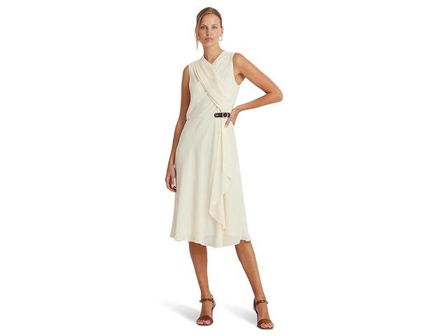 Lauren Ralph Lauren Buckle-Trim Georgette Sleeveless Dress (Mascarpone Cream) Women's Dress Product Image