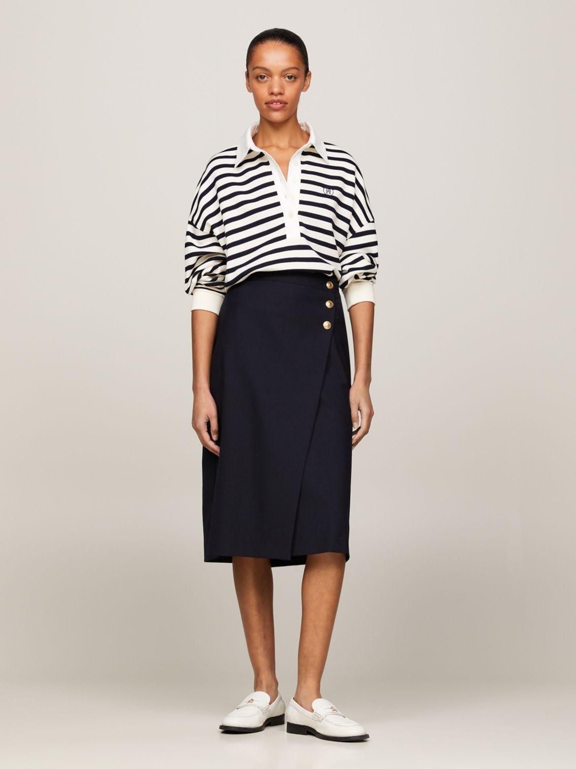 Tommy Hilfiger Women's Monogram Button Wrap Midi Skirt Product Image