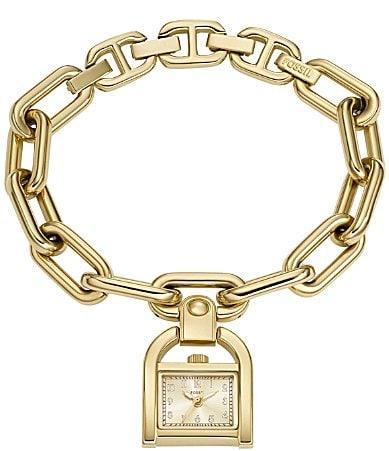 Fossil Womens Harwell Three-Hand Gold-Tone Stainless Steel Charm Bracelet Watch Product Image