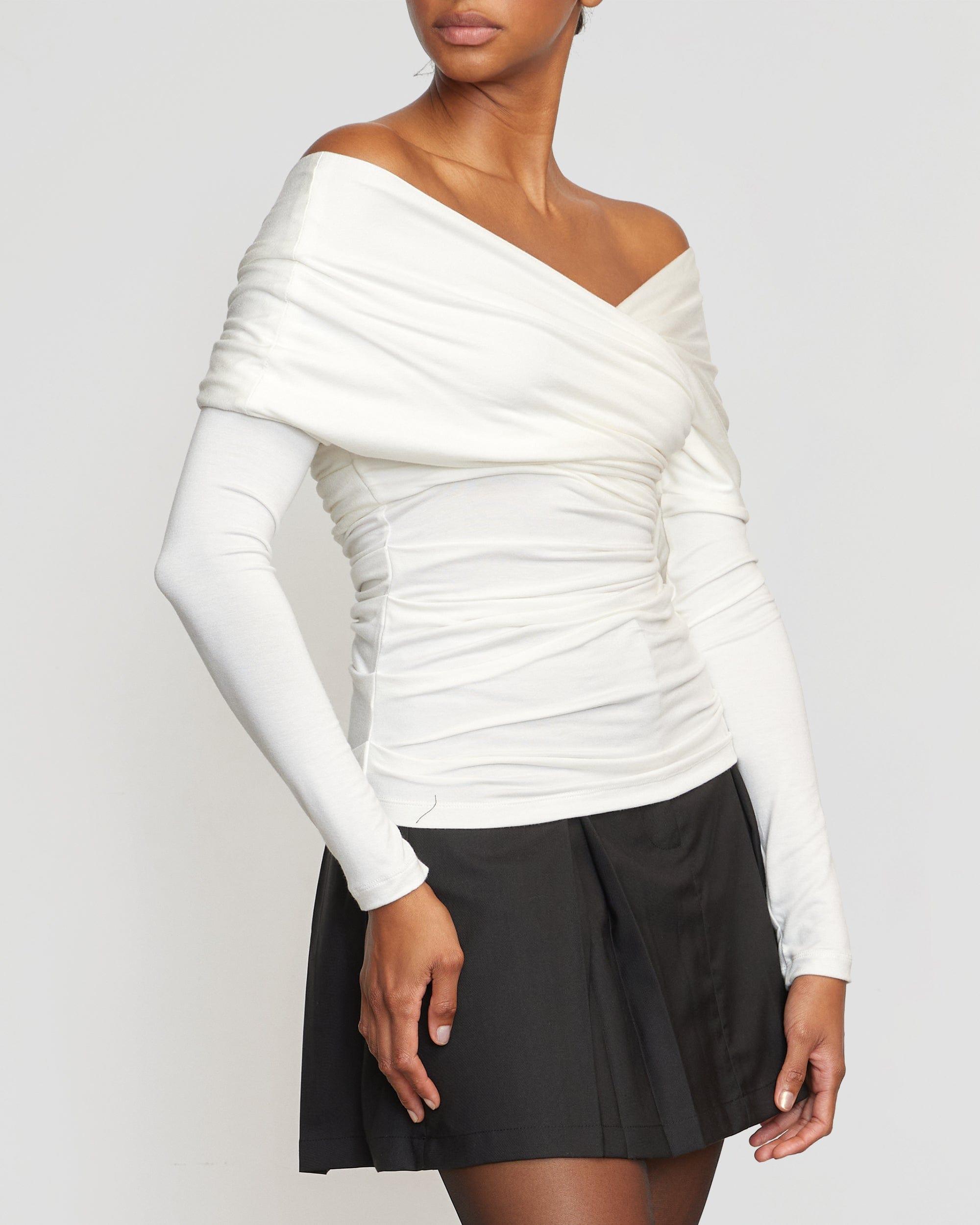 Theresa Ruched Off-Shoulder Long-Sleeve Tee Product Image