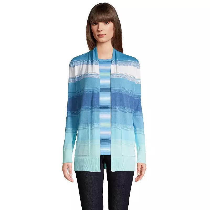 Womens Lands End Open-Front Long Cardigan Sweater Blue Product Image