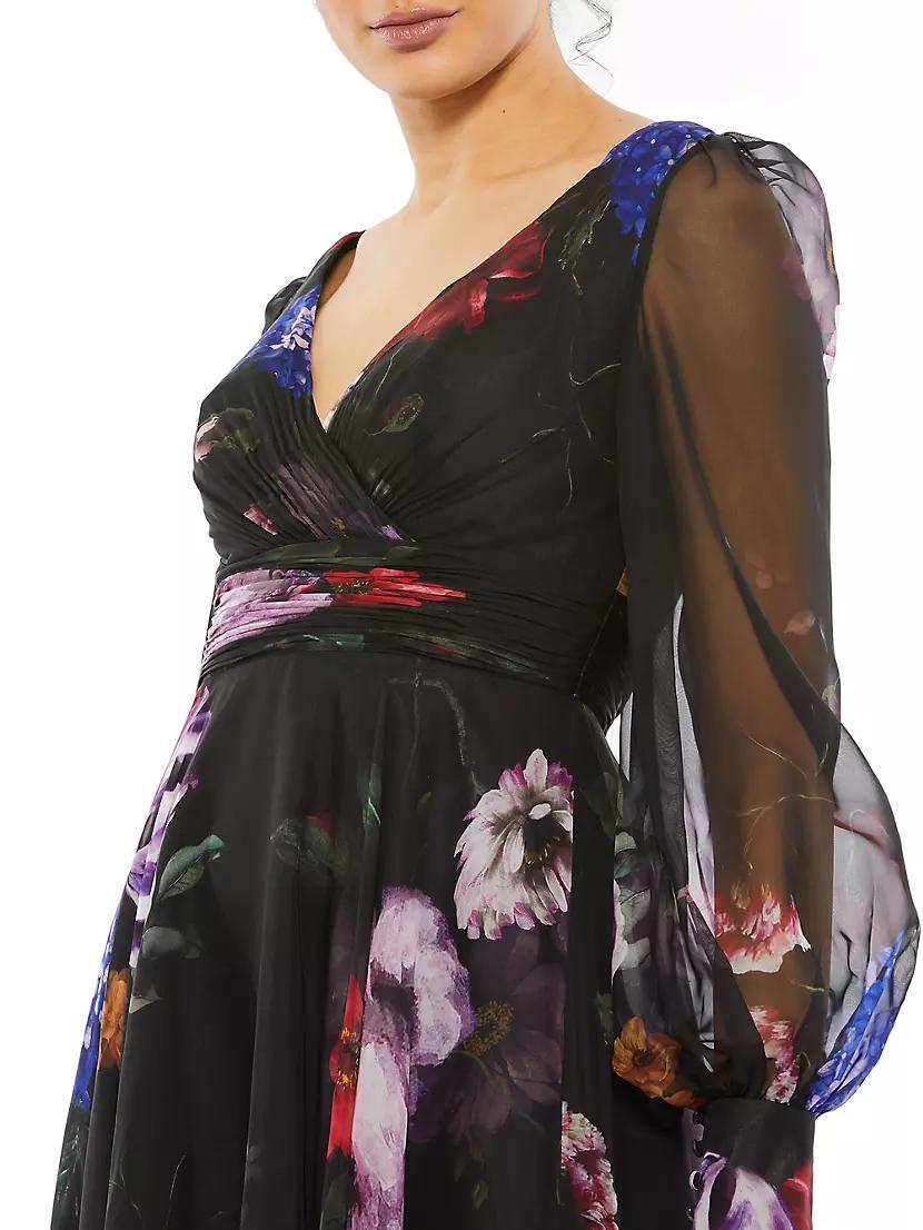 Long Sleeve Floral Chiffon Gown Product Image