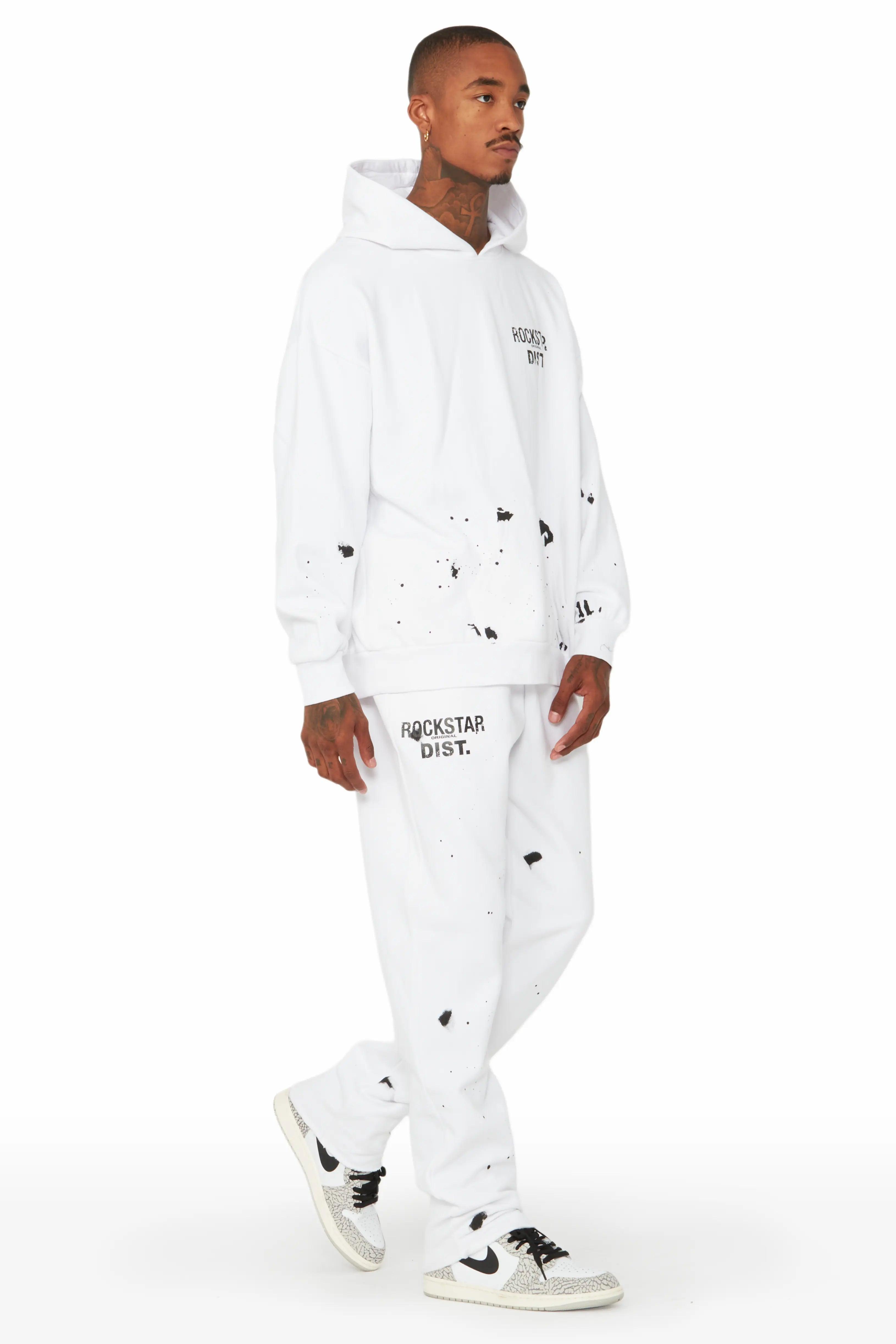 Raffer White Hoodie/Stacked Flare Track Set Male Product Image