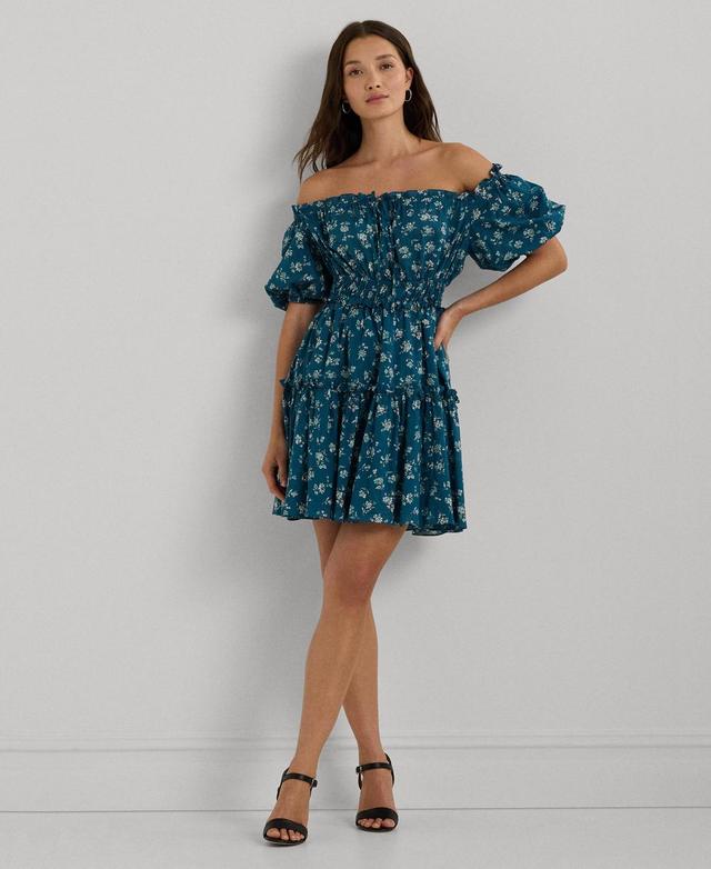 Lauren Ralph Lauren Womens Floral Cotton Voile Bubble-Sleeve Dress Product Image