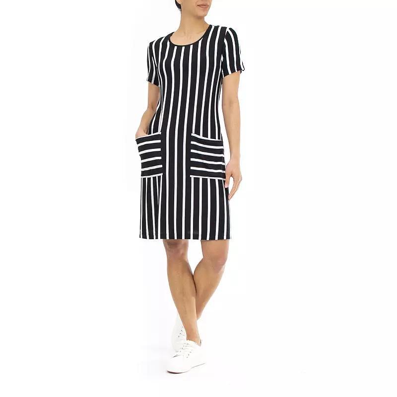 Womens Nina Leonard Striped Trapeze Dress Product Image