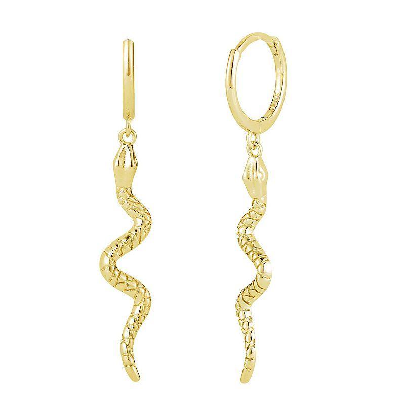 Sunkissed Sterling Snake Hoop Drop Earrings, Womens, Gold Product Image