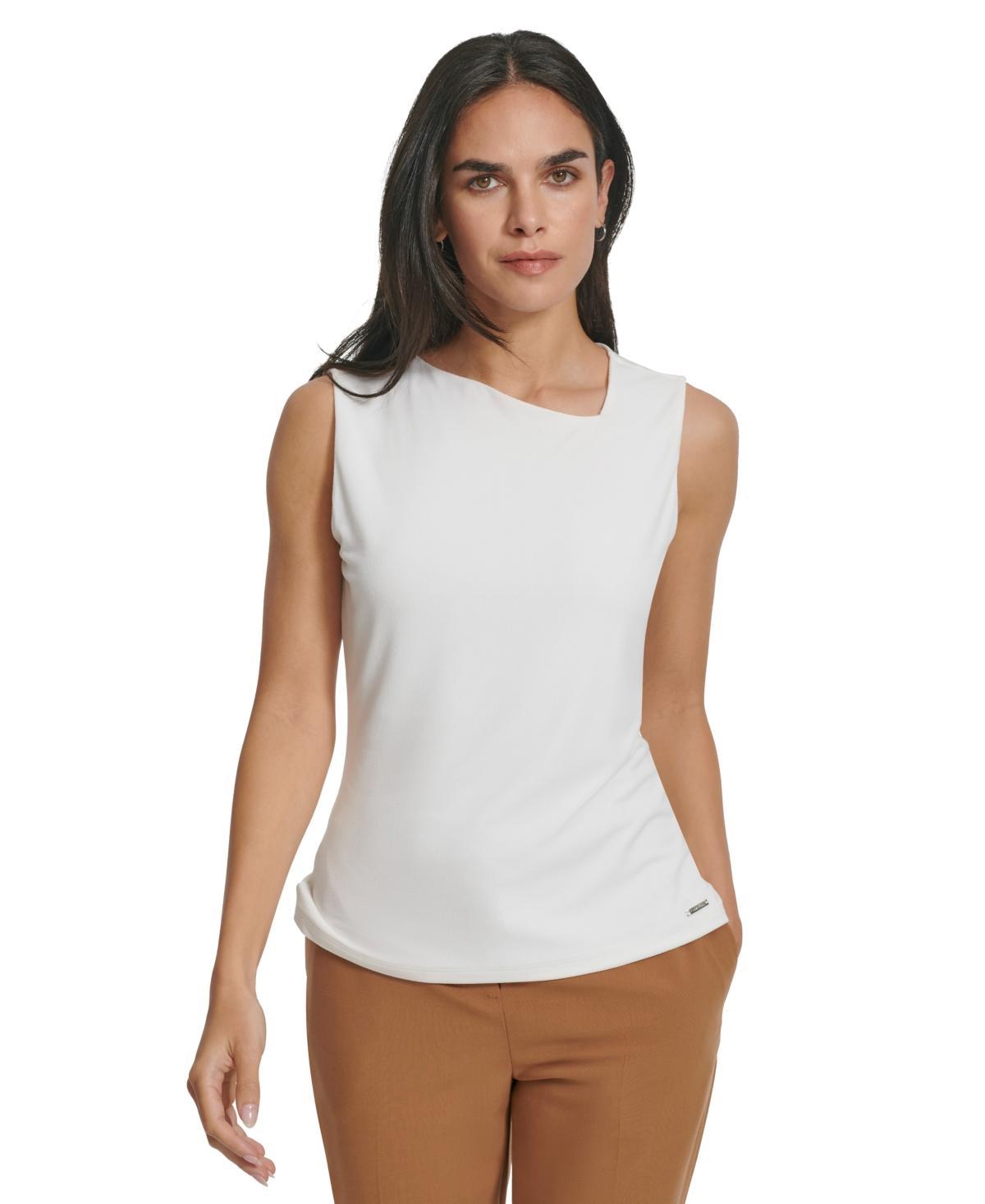 Calvin Klein Womens Solid Asymmetrical-Neckline Sleeveless Blouse Product Image