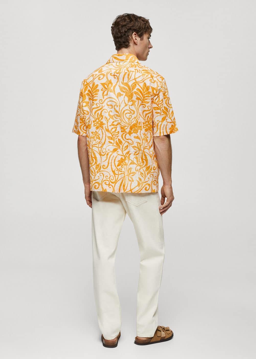 MANGO MAN - Printed texture cotton shirt yellowMen Product Image