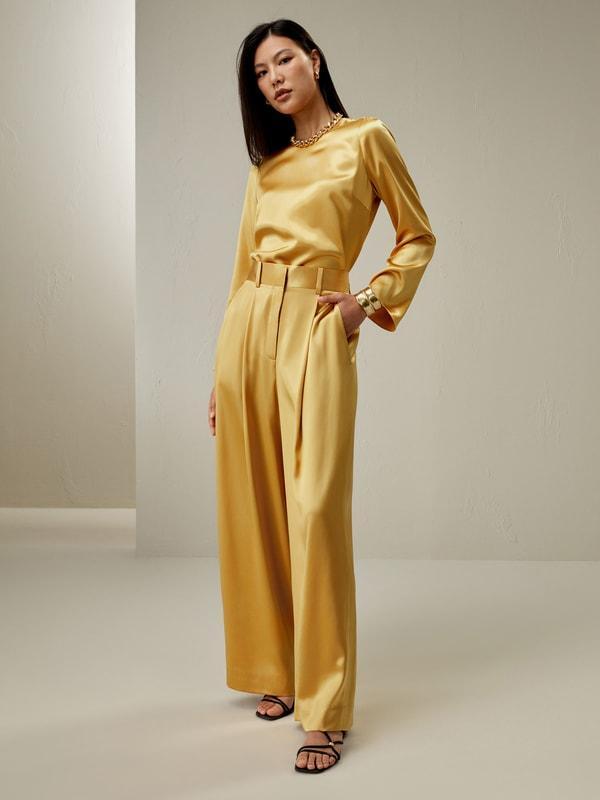 High-Waist Silk Palazzo Pants Product Image