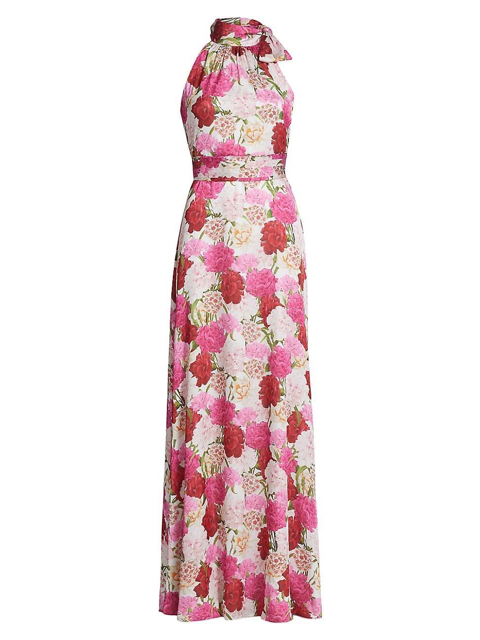 Womens Kayla Floral Crinkled Chiffon Halter Gown Product Image