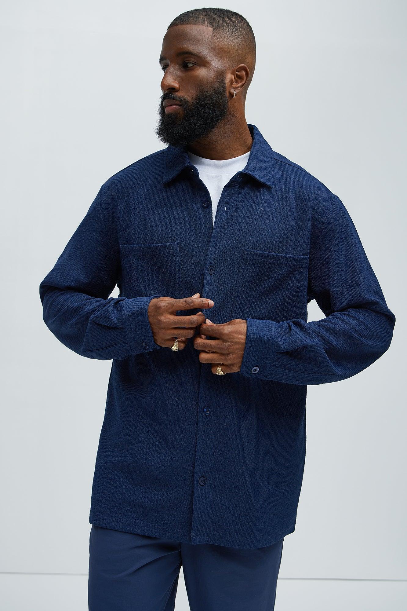 Capstan Textured Button Up Shirt - Navy Product Image