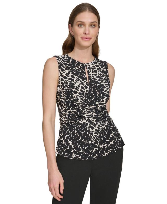 Dkny Womens Printed Sleeveless Criss-Cross-Drape Top - Black Product Image