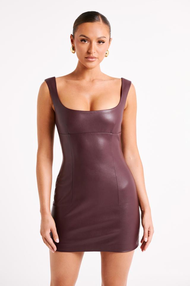 Cara Faux Leather Mini Dress - Plum Product Image